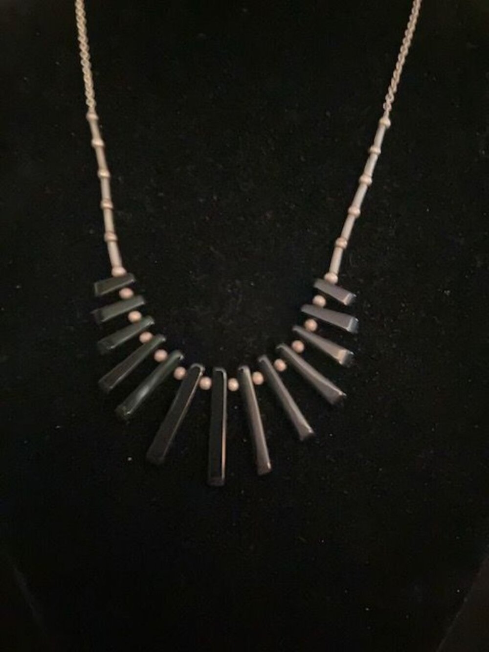 Black Stone and Silver Beaded Necklace